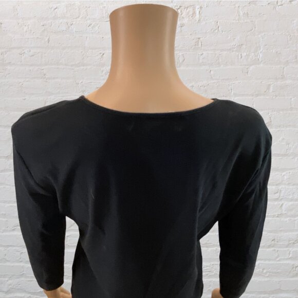 CAROLYN TAYLOR -- Black Top, 3/4 Sleeves, Faux Diamond (Rhinestone) Monogram "D" - Picture 7 of 15